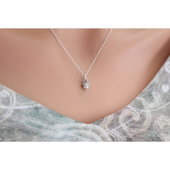 Sterling Silver Acorn Necklace, Silver Acorn Necklace - Picture 2 of 8